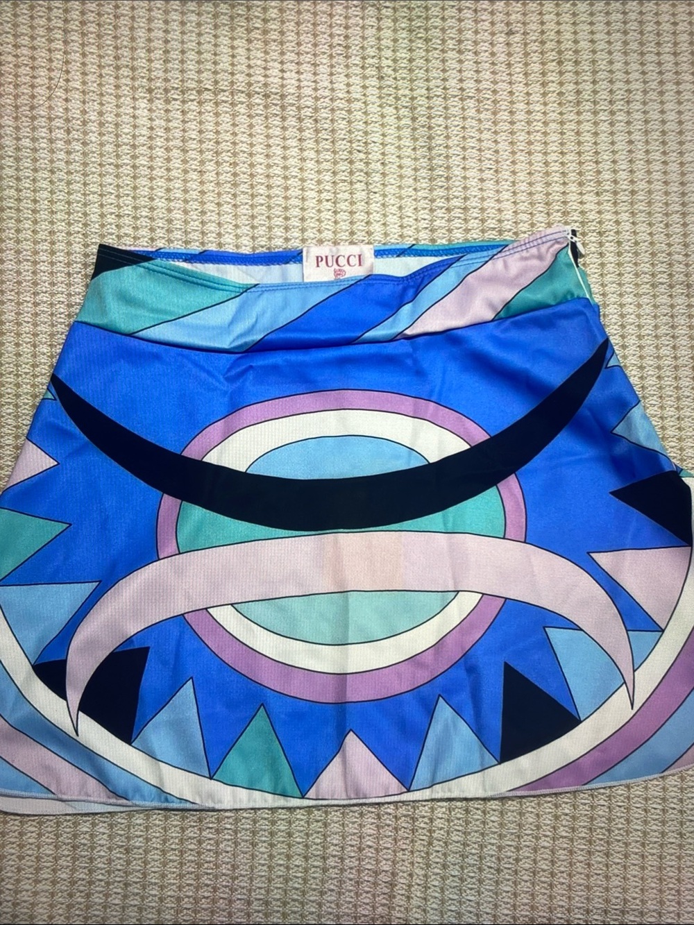 Emilio Pucci Blue Pink Mint Graphic Print Mini Skirt